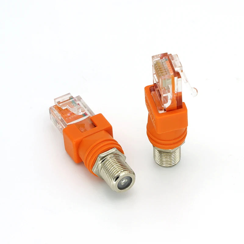 2pcs F TV Female Jack to RJ45 Male Plug Coaxial Coax Barrel Coupler Adapter RJ45 to RF Connector