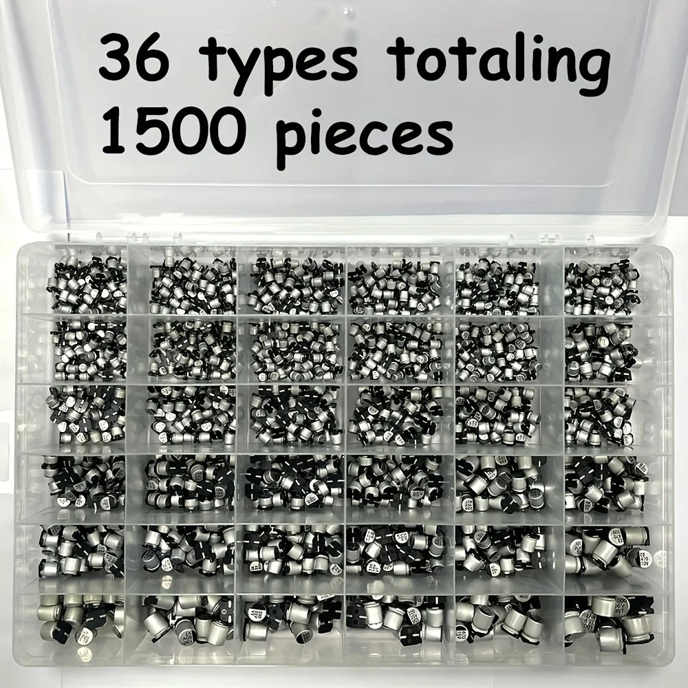 400/1500Pcs/Lot 1UF~1000UF 6.3V-50V 24/36 Value SMD Aluminum Electrolytic Capacitors Assortment Kit + Box