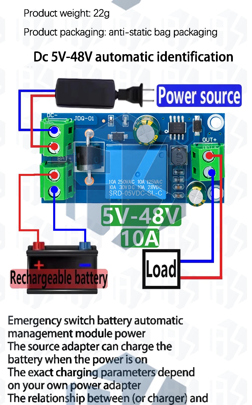 YX850 Standby Lithium Battery Auto-Switching Module 5-48V Wide Input Emergency Power Converter