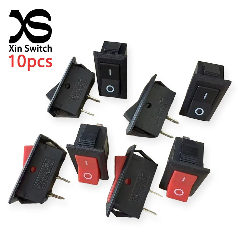 10PCS 16x32.5mm KCD2 Rocker Switch Hole 13.5x28.6mm Black/Red/Mixed 2-Pin 2-Gear 6A 250VAC/10A 125V AC Power Switch Accessories
