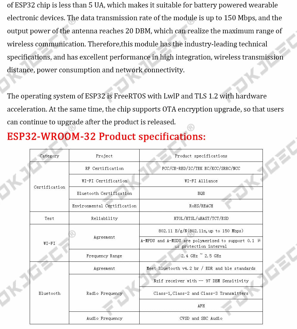 ESP-32S ESP-WROOM-32 ESP32 ESP-32 Bluetooth and WIFI Dual Core CPU with Low Power Consumption MCU ESP-32