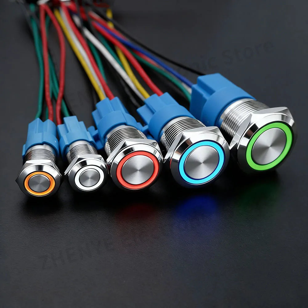 12mm 16mm 19mm 22mm Metal Switch Button Push With Wire Waterproof On Off Momentary/Latching Led Light Start Stop 5V 12V 24V 220V