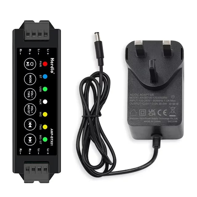 Herdio 4-Way Home Power Amplifiers Audio Bluetooth & Aux Mini Amplifier for Bathroom Wall Ceiling Speakers EU/US/UK/AU Plug