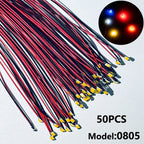 50pcs 0805 FLASHING LED SMD Lamp Wired Micro Litz Led Pre-Soldered Chip Wired 3V Railway Model Toy Light DIY Leads Wires 30cm