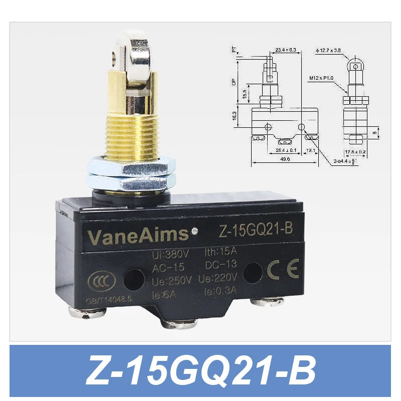 Z-15 Micro Limit switch Travel Switch Small Horizontal Roller Lever 15A 250V 1NO1NC Normally Open Normally Closed Travel Switch