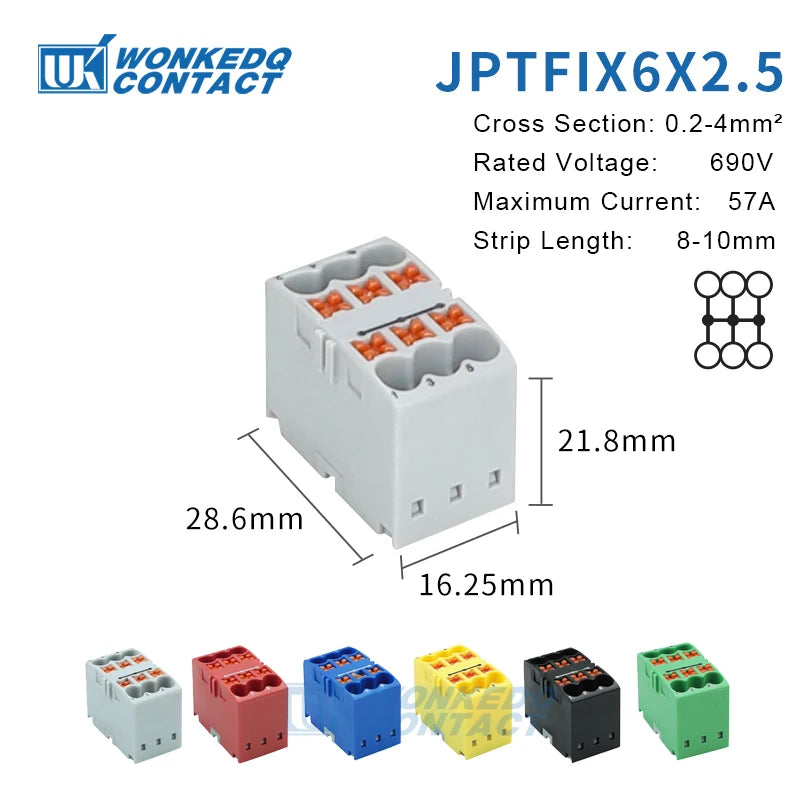 Distribution Block PTFIX 2.5mm² 2/4/6/7/12/13/18/19 Connection Push-in Electric Power Terminal Block Connector Mount on Din Rail