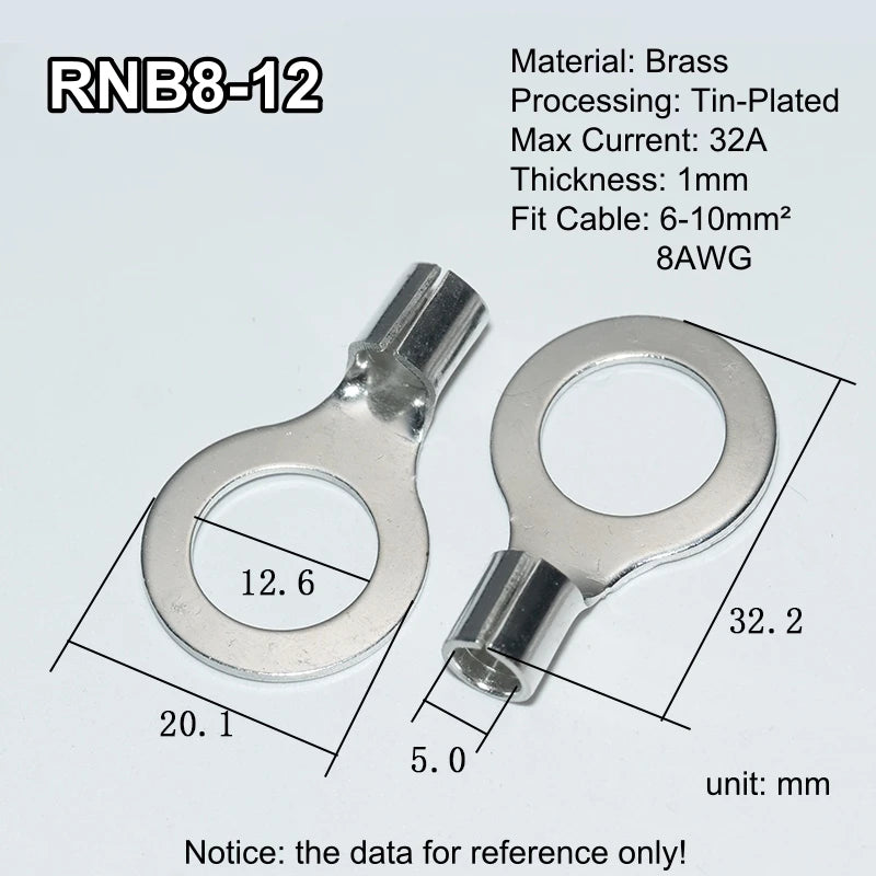 100pcs RNB Brass Ring Bare Terminal Block Connector Cable Lugs Wire Crimping Tips Electrical Connection Strips 12V 2.5mm 4mm 6mm