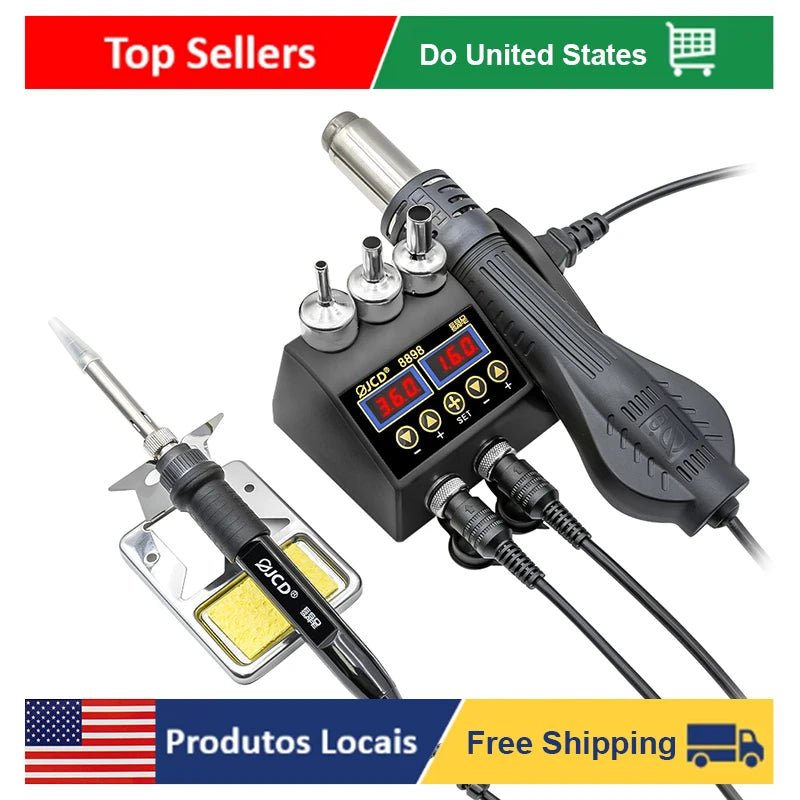 JCD 2-in-1 Soldering Station 750W LCD Digital Display Welding Rework Station for Cell-Phone BGA SMD IC Repair Tools 8898 8586D