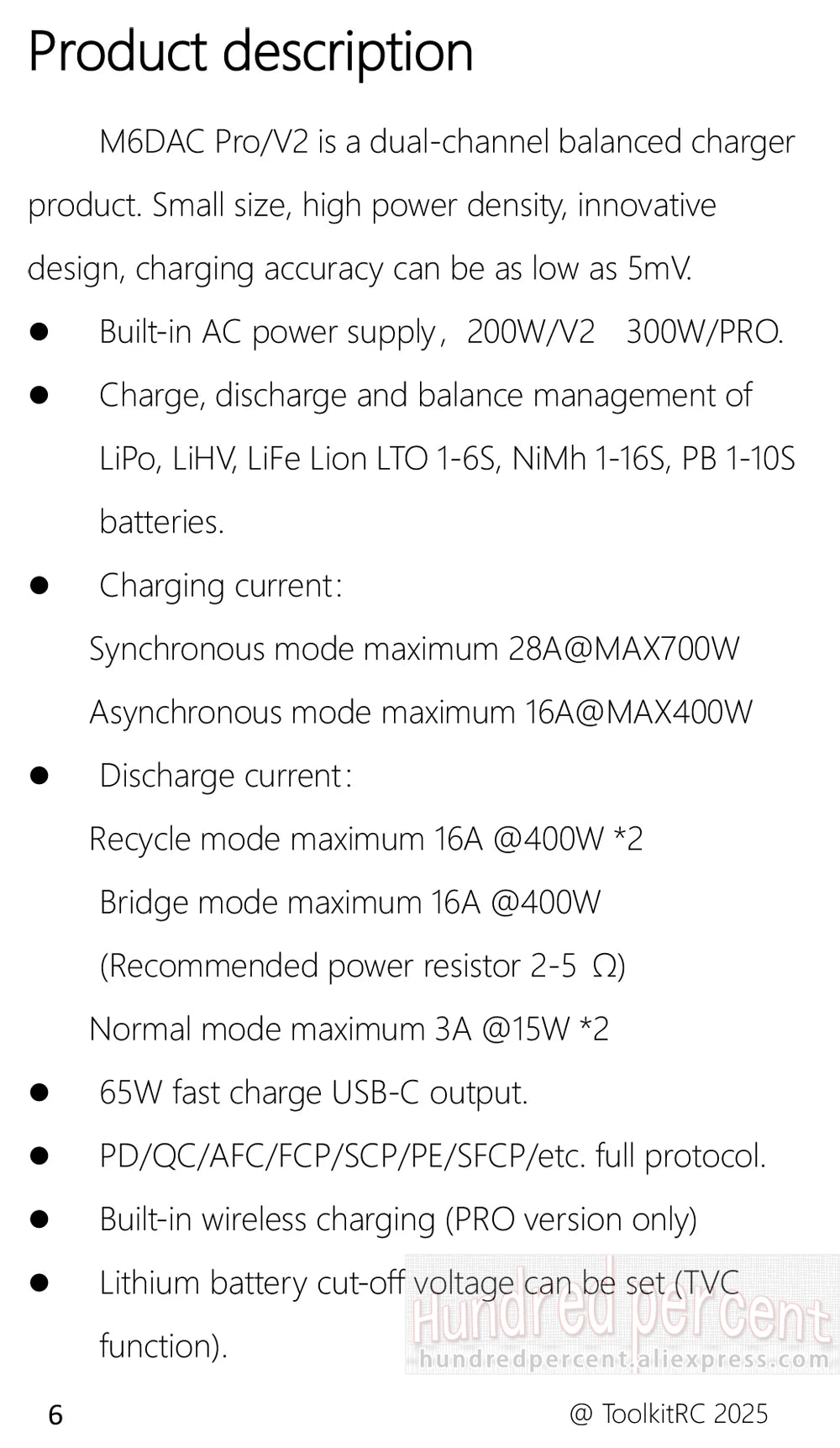 ToolkitRC M6DAC PRO V2 Intelligent Charger Dual Channel AC 200W DC 800W 16A Lithium Battery 1S 2S 3S 4S 5S 6S LiHV Lipo PD65W