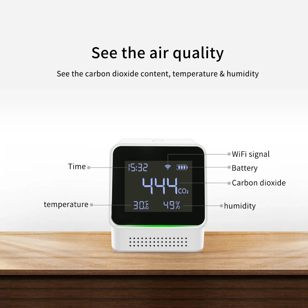 Lincukoo Tuya WiFi Smart Air Monitor NDIR CO2 Temperature＆Humidity Measurement High-Precisio Realtime Sound Lighting Alarm