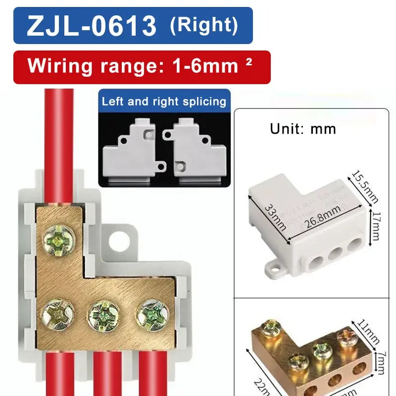 T‑Type Wire Connector ZK Terminal Splitter I-type Brass Clamp Electrical Wire Junction Box for Household Lighting Socket Wiring
