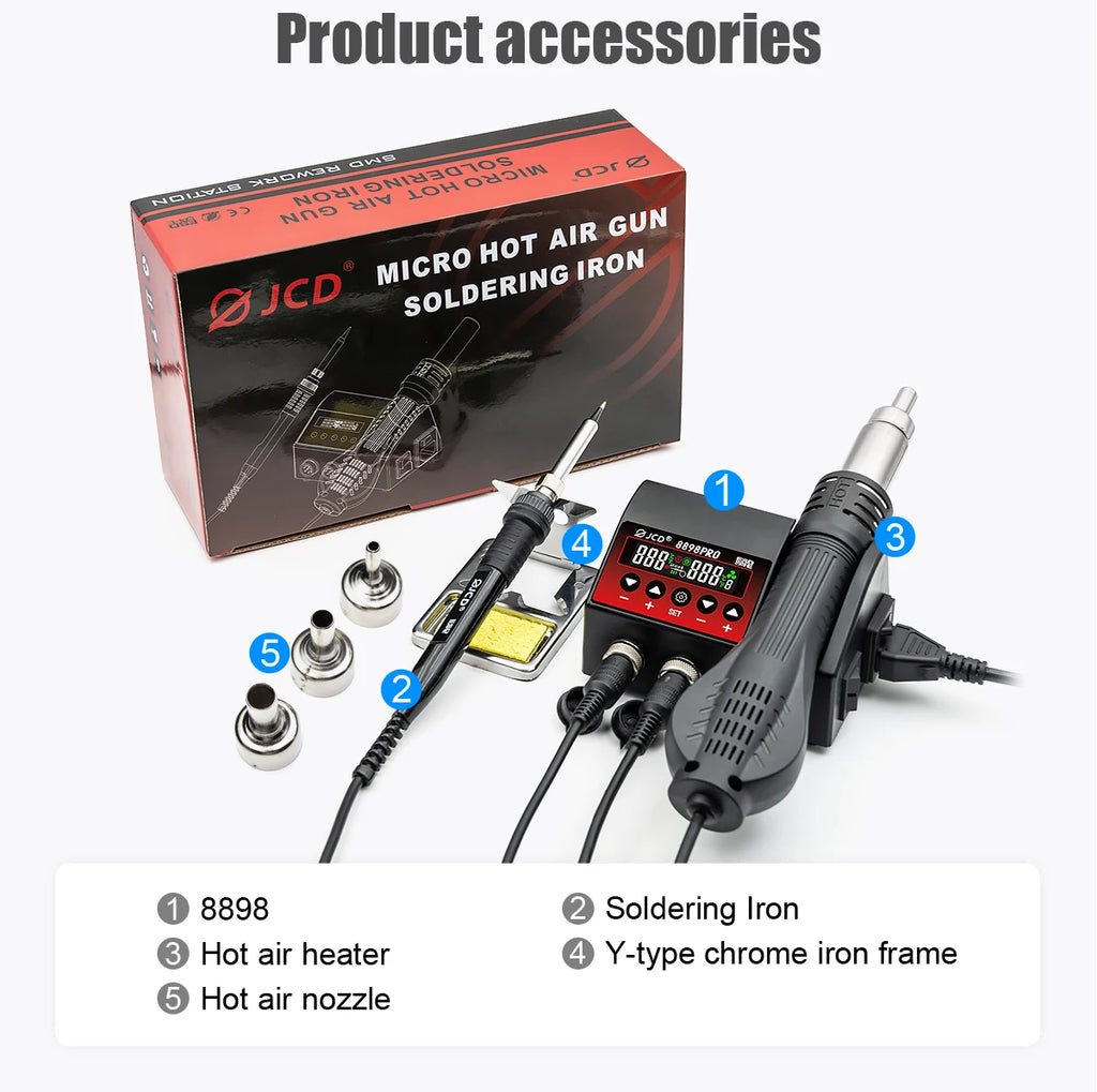 JCD 8898Pro Soldering Station 2 in 1 Hot Air Gun Solder Iron LCD Digital Display For Cell-Phone SMD BGA IC Repair Solder Tools