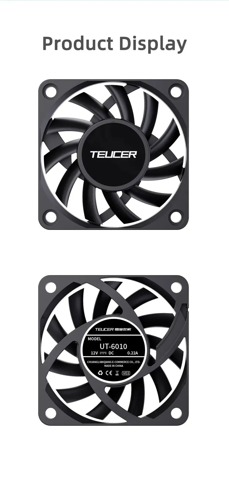 TEUCER UT-60 Slim 60mm PC Case Fan 3500RPM High Airflow CPU Cooler 6/7CM Ultra-thin Cooling Fan