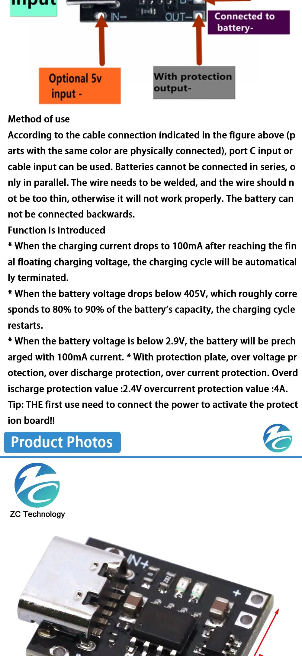 Mini Lithium Battery Charging Module 1A Charging Board TP4056 Module 18650 Charger TYPE-C Interface