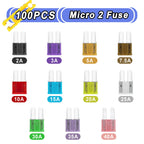 100pcs Micro 2 Automotive Fuses 2A 3A 5A 7.5A 10A 15A 20A 25A 30A 35A 40A ATR/APT Blade Fuses for Car RV Truck SUV Boat