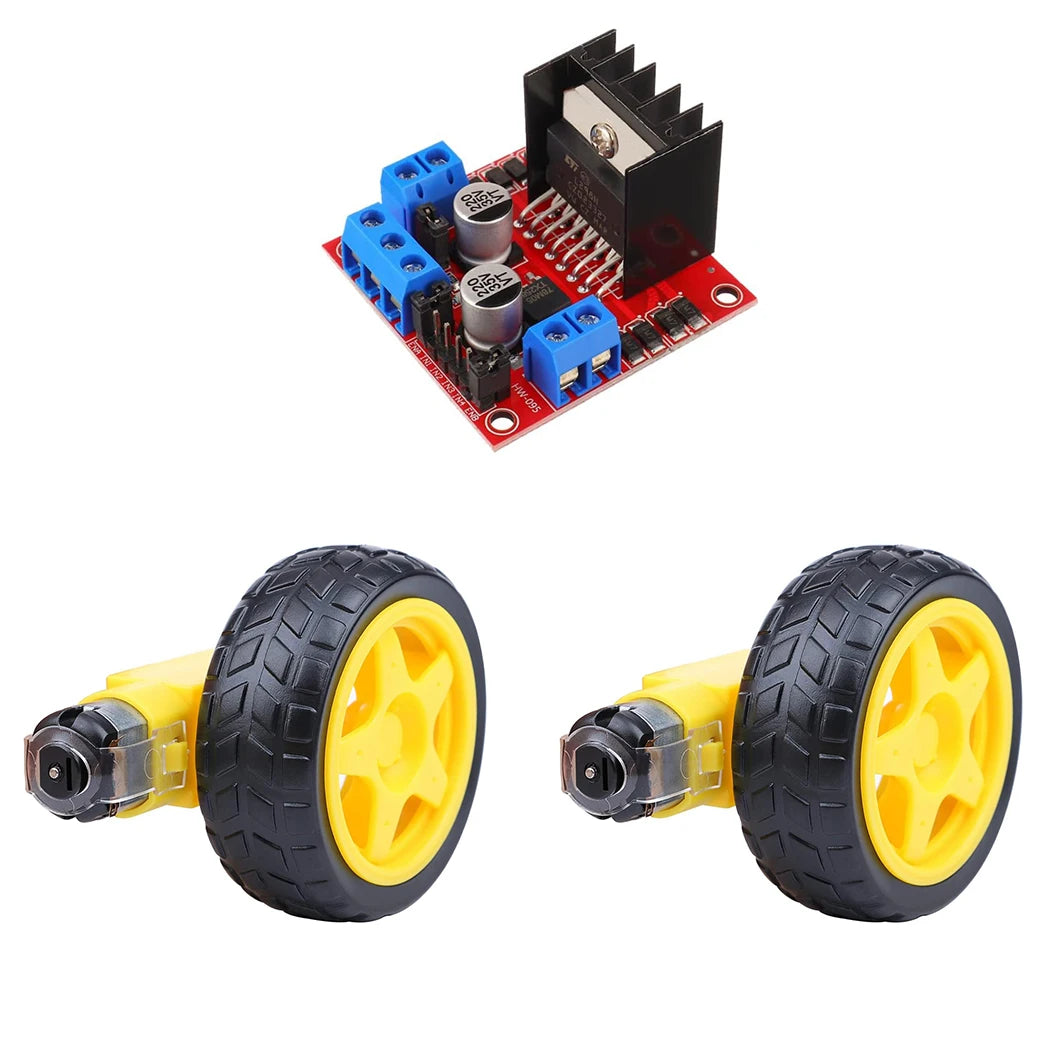 DC Gearbox Motor TT Motor 200RPM Tire Wheel DC 3-6V 1:48 Male Connector with 1Pc L298N Motor Drive Controller Board for Arduino