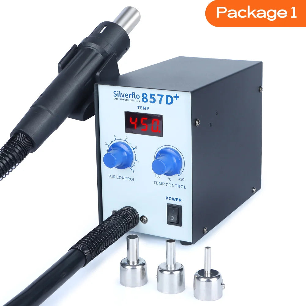 Silverflo Hot Air Welding Station 600W Hot Air Soldering Station Desoldering Station for SMD PCB BGA Rework Heat Shrinking 857D+