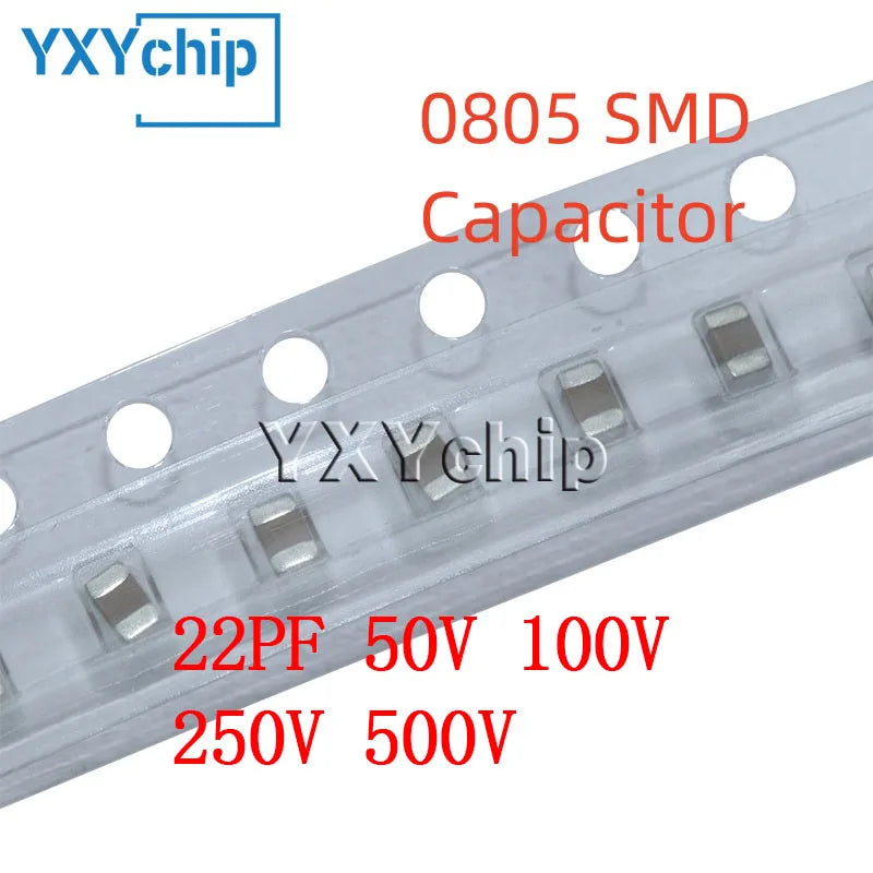 50PCS 0805 22PF 50V 100V 250V 500V ±5% 220J C0G SMD Chip Multilayer Ceramic Capacitor
