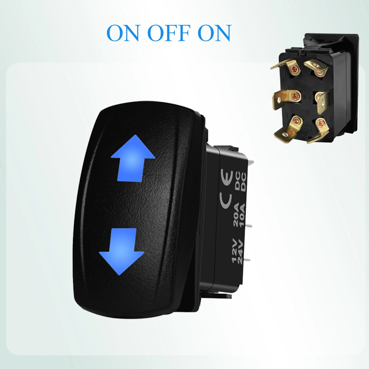 12V Reverse Polarity Rocker Switch DPDT ON-Off-ON 6 Pin Momentary/Latching for Winch Linear Actuator Car Window RV Jack Boat RV