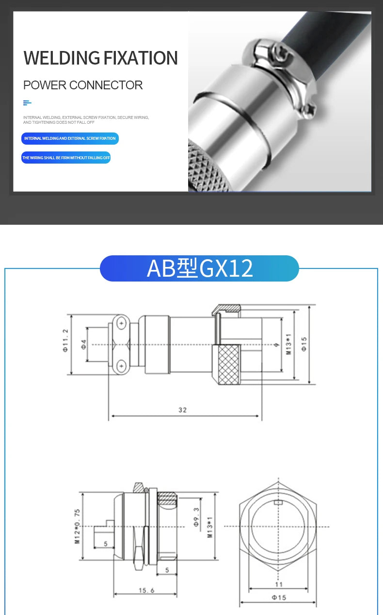 GX12 2/3/4/5/6/7Pin Nut Type Aviation Plug 12mm Circular Socket  Male & Female Electric Power Panel M12 Connector