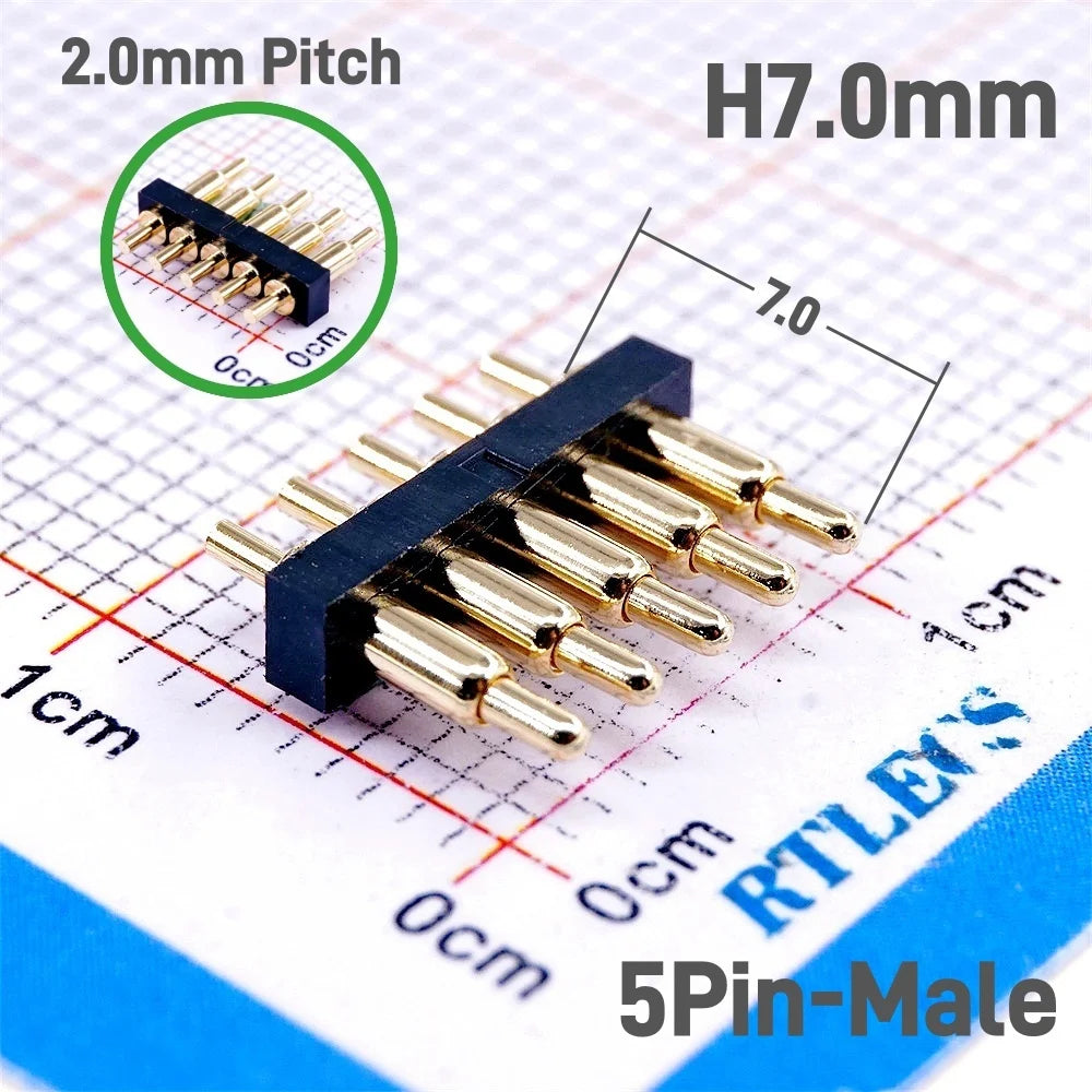 Spring-Loaded Pogo Pin Connector 2.0 mm Pitch 2 3 4 5 6 Pins Through Holes PCB SMD Height 3 4 4.5 7 mm Modular Contact Strip
