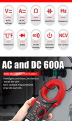 Digital Clamp Meter DC/AC Volt Amp Ohm Diode Multimeter Ammeter Multitester Current Voltage Resistance Tester NCV NJTY 3266TA