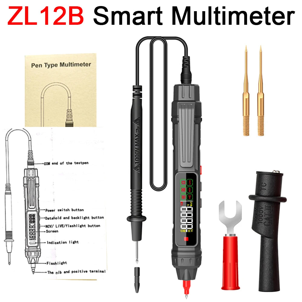 Smart Digital Multimeter 6000 Counts Non Contact High Precision Voltage Detector Pen Auto Range Capacitance OHm NCV Tester