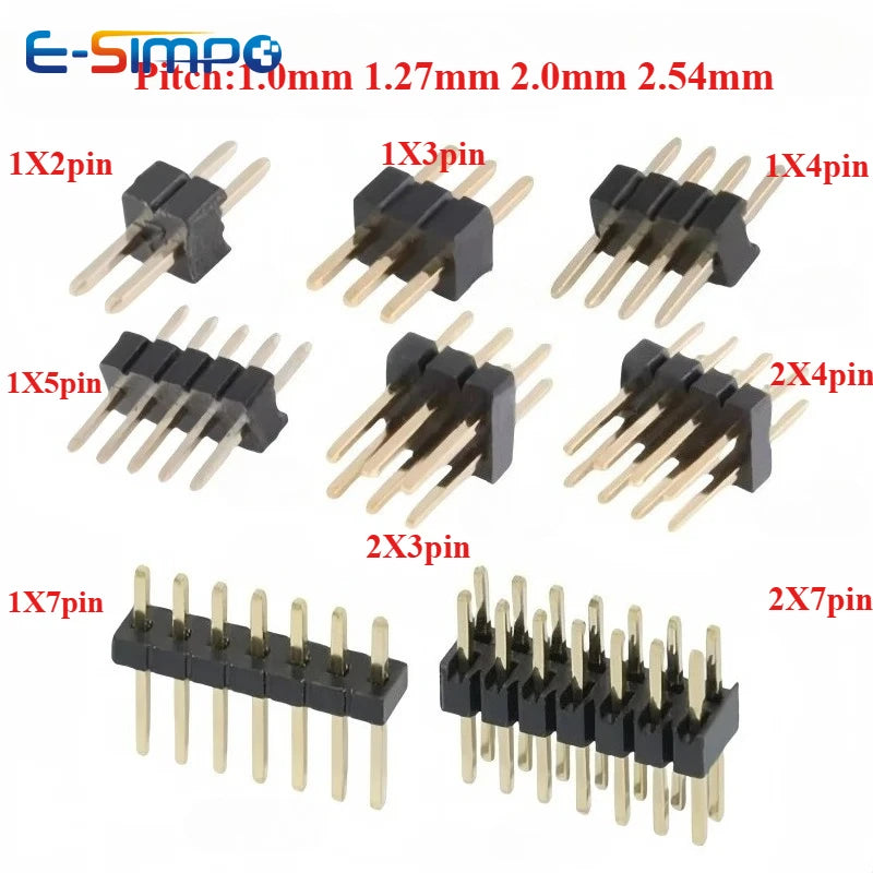 10pcs 1.0mm 1.27mm 2.0mm 2.54mm Pin Header Double Row Male 1/2~40P Breakaway PCB Board Connector Strip Pinheader 1*2/2P 4P 6-40p
