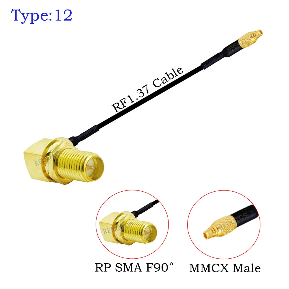 1Pcs RF1.37 Cable SMA Male/Female to MMCX Male 90 Degree Connector 50ohm SMA to MMCX RF Coaxial Extension Jumper OD=1.37 Cable
