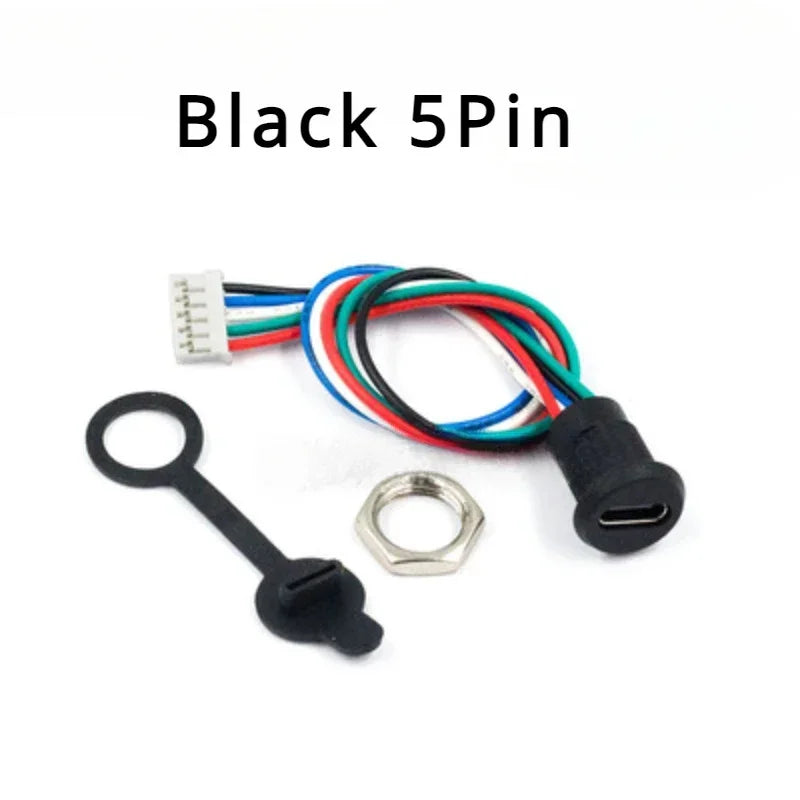 5PCS 2Pin - 6Pin USB-C Connector Type-C Waterproof with PH 2.0 Nut Locking Panel Mounting TPC Waterproof Fast Charging Jack Por