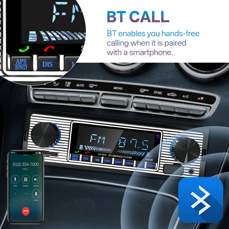 Hippcron Car Radio 1 Din Car MP3 Stereo Audio Player Bluetooth FM Receiver Support AUX/USB 12V Universal