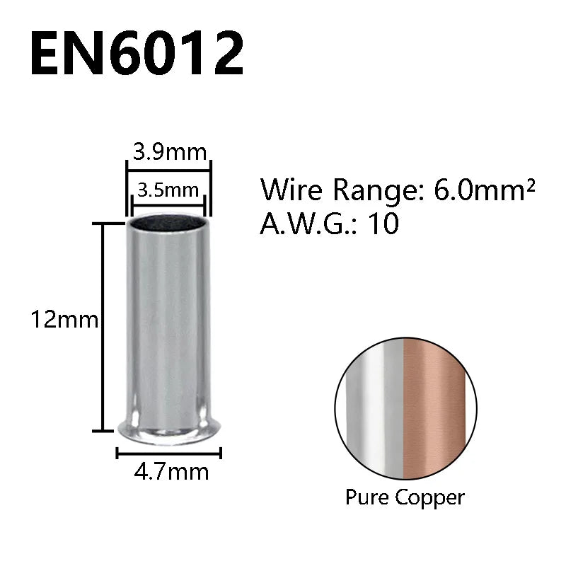 Pure Copper Non-Insulated Cord End Terminals Kit EN0508 EN1008 EN4009 Naked Wire Ferrules Crimp Terminals Wire Connector