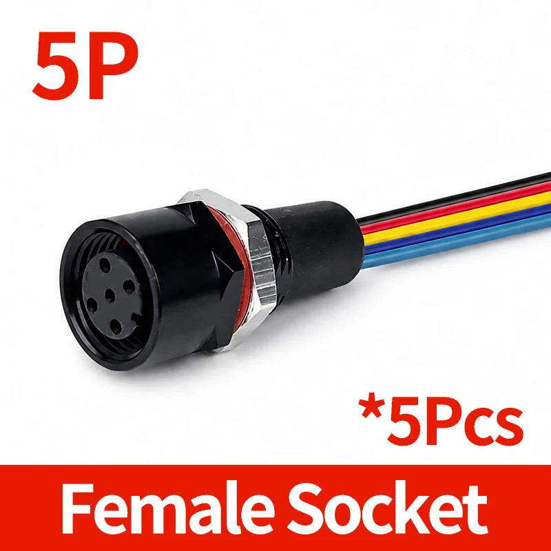 5PCS M12 Waterproof Connector IP65 Metal 2/3/4/5/6/8 Pin Male Female Panel Mount Socket Prewired Cable for  Automation Sensor