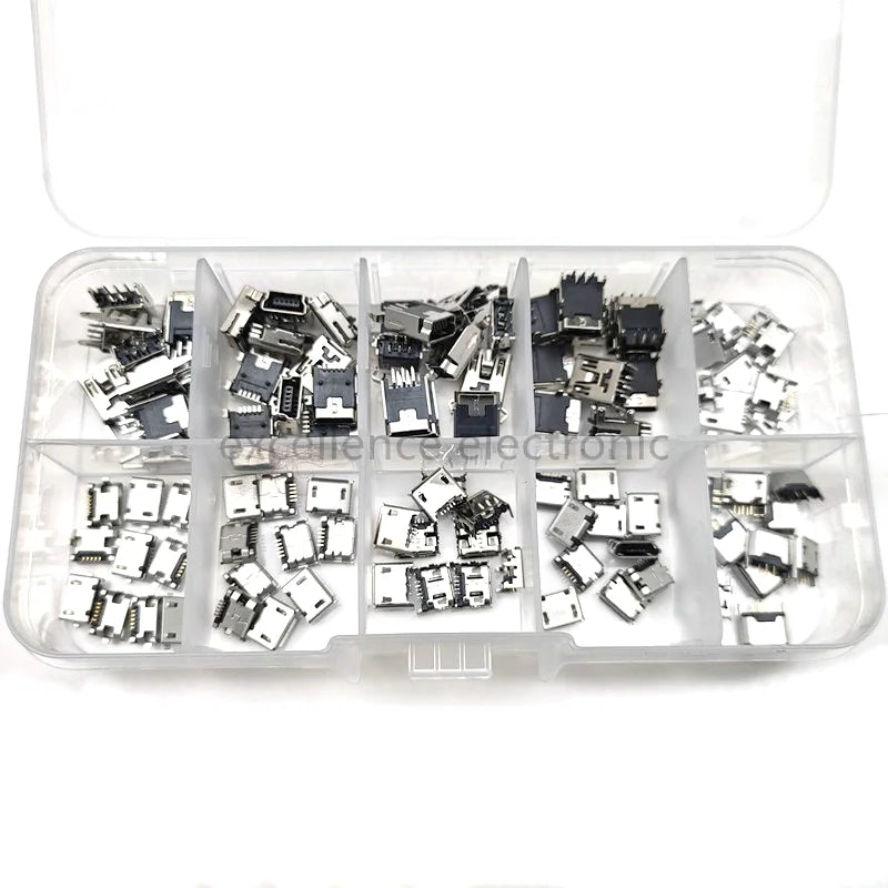 10 Models 50pcs/Lot Micro USB Connector, Mini Usb Jack Tail Socket for Charging Port
