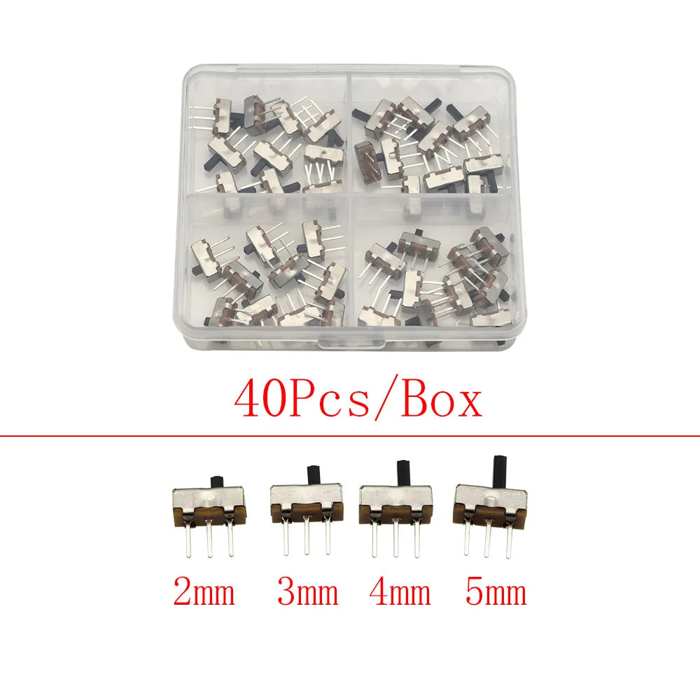 1Box Micro Slide Switch Kit 1P2T SPDT 3 Pin 2 Positions DIP PCB Mount ON-OFF Toggle Switch Interruptores 2/3/4/5/6/7MM 50V 0.5A