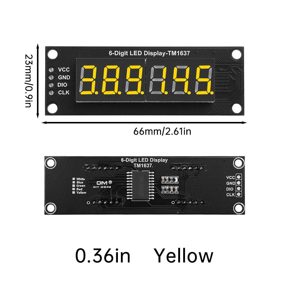 0.36 Inch 4 Bits 6-Digit LED Digital Display Tube Module 5V 7 Segments TM1637 0.36" Anode Tube Decimal Display Module