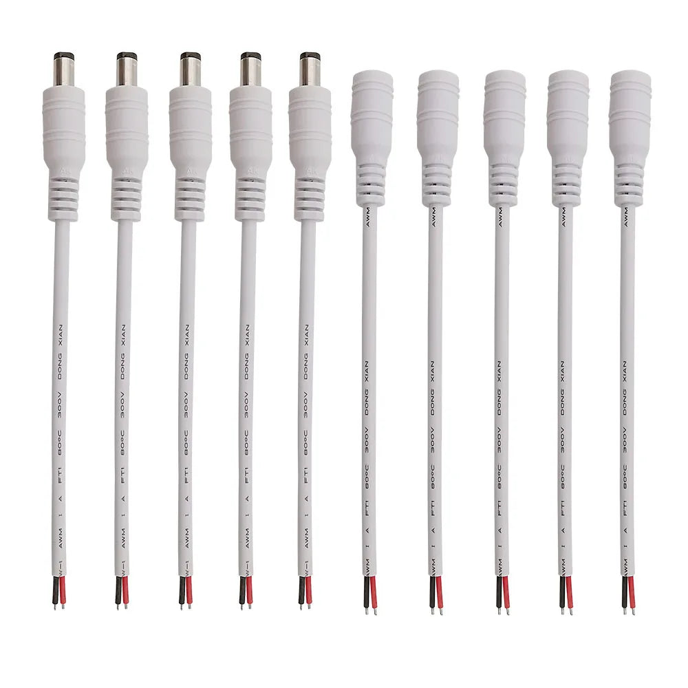 White 5.5x2.1mm 12V DC Power Supply Adapter DC 5.5*2.1mm Male Plug Female Jack Socket Cable Wire Pigtail Connector