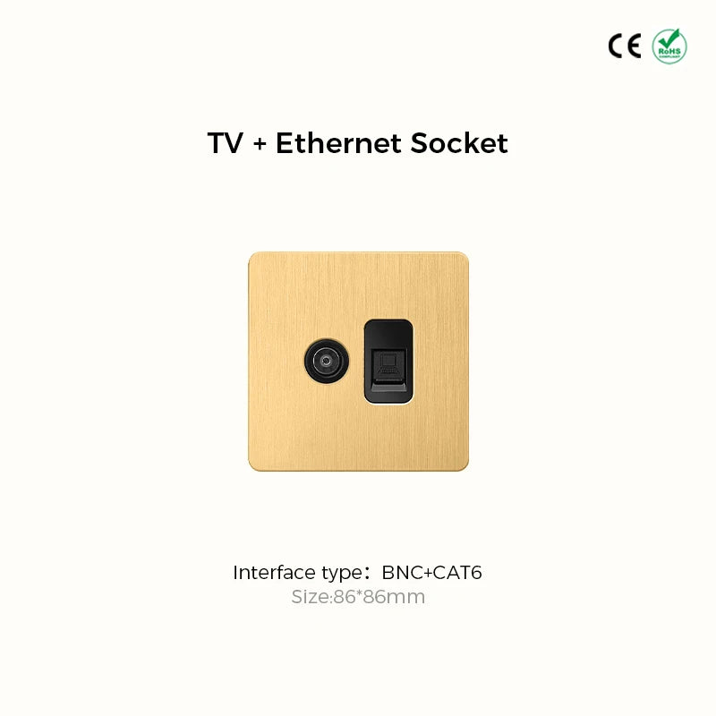 Avoir Gold Rocker Toggle Switch Brass Lever Switch Home Accessories Cat6 Type C EU Sockets And Switches 220V Push Button 86 Type