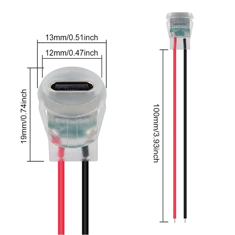 5/10pcs Type-C Female 2P Wire Connector Extension Pigtail Cable Power Cable USB-C Plug Bare Wire Circular Strip Light