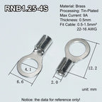 100pcs RNB Brass Ring Bare Terminal Block Connector Cable Lugs Wire Crimping Tips Electrical Connection Strips 12V 2.5mm 4mm 6mm