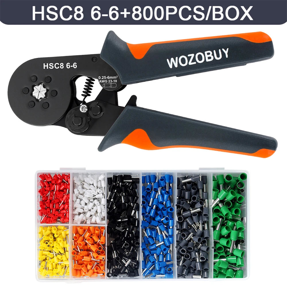 WOZOBUY Hexagonal Self-Adjustable Ratchet,Ferrule Crimping Tool Kit, Crimper Kit with 400/800/1200/1800/1900pcs Wire Terminals