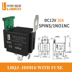 LANBOO High Current Car/Auto Relay 12V 24V 30A with 4PIN/5PIN Applications include lighting control and horn control.