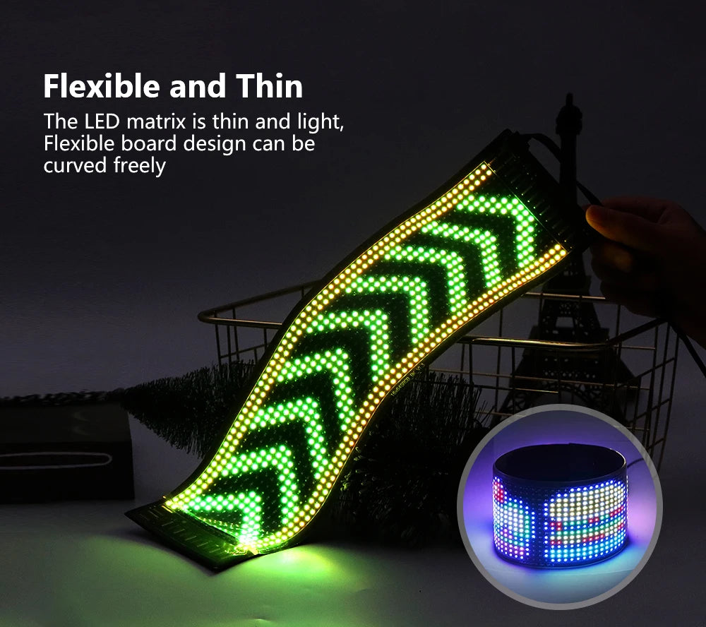 LED Matrix Pixel Panel, Scrolling Bright Advertising LED Signs, Flexible USB 5V LED Car Sign Bluetooth App Control