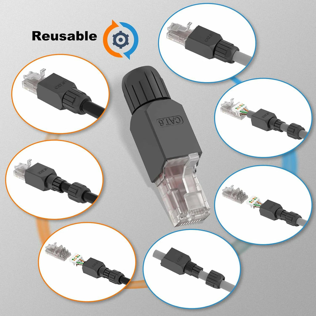 Natalink Tool-Free RJ45 Connector, CAT6A  CAT6 Field Termination Plug, RJ45 Tool Less Gold Plated Modular Plug,