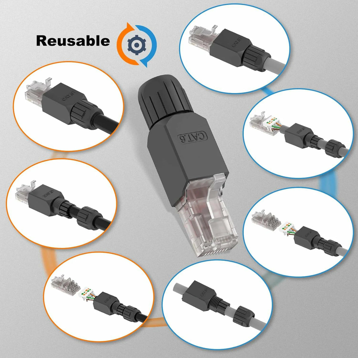 Natalink Tool-Free RJ45 Connector, CAT6A  CAT6 Field Termination Plug, RJ45 Tool Less Gold Plated Modular Plug,