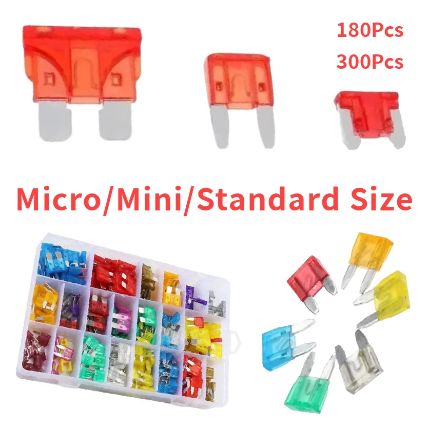 Car Fuses Assorted Kit Mini Standard Micro with Box 180Pcs 300Pcs