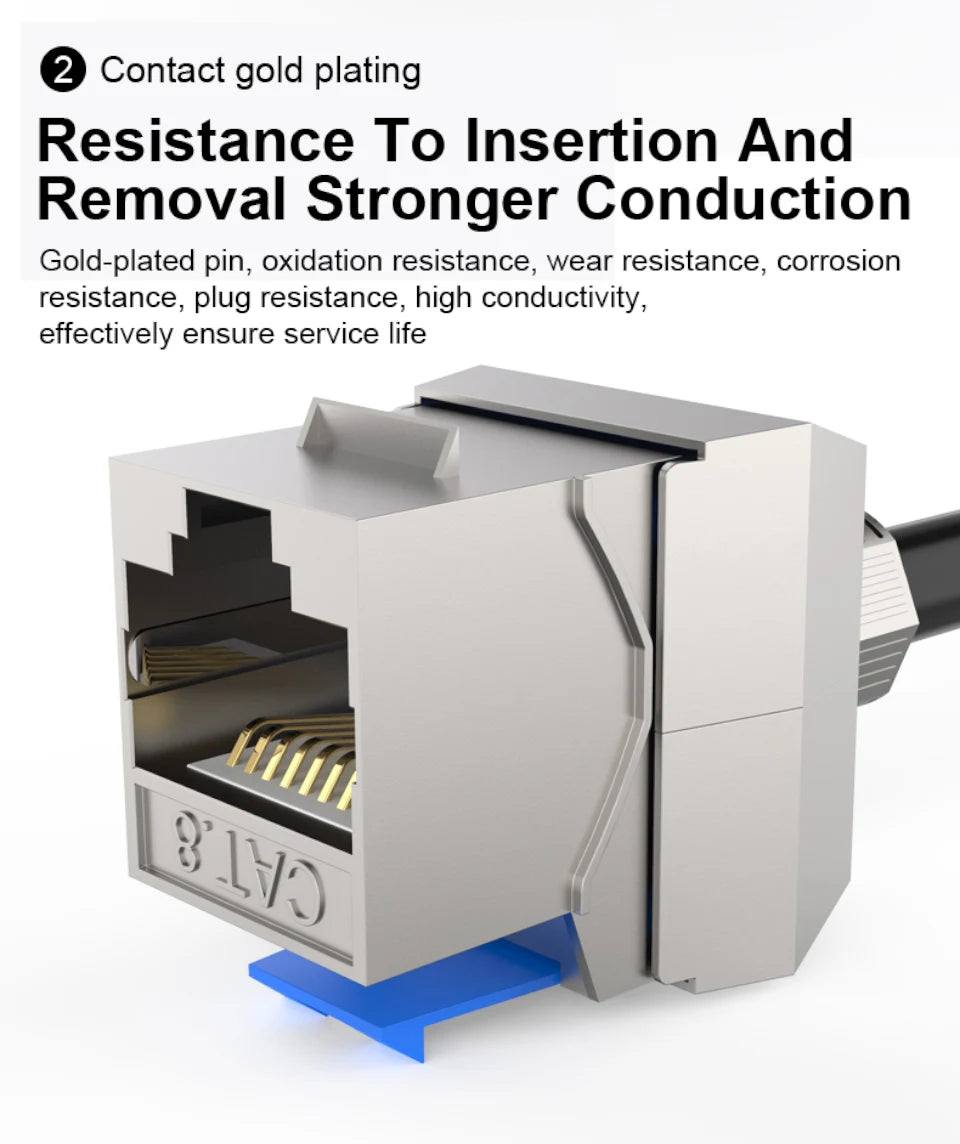 CAT8 RJ45 Tool-Less STP Shielded Keystone Jack Module Self-Locking Zinc Alloy Network Coupler Adapter for Secure Network Connect