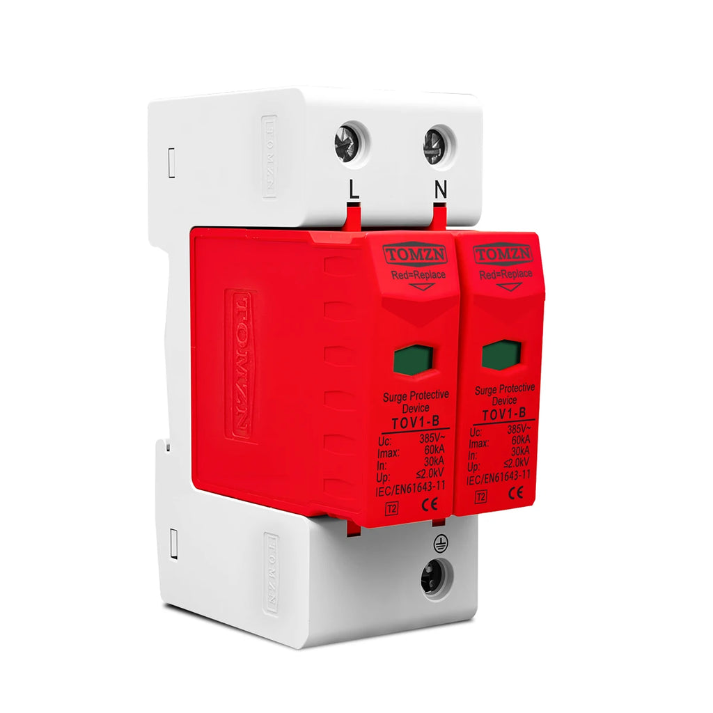 TOMZN AC SPD 2P House Surge Protector Protection Protective Low-voltage Arrester Device 10-20kA 20-40kA 30-60kA 275V 385V 420V