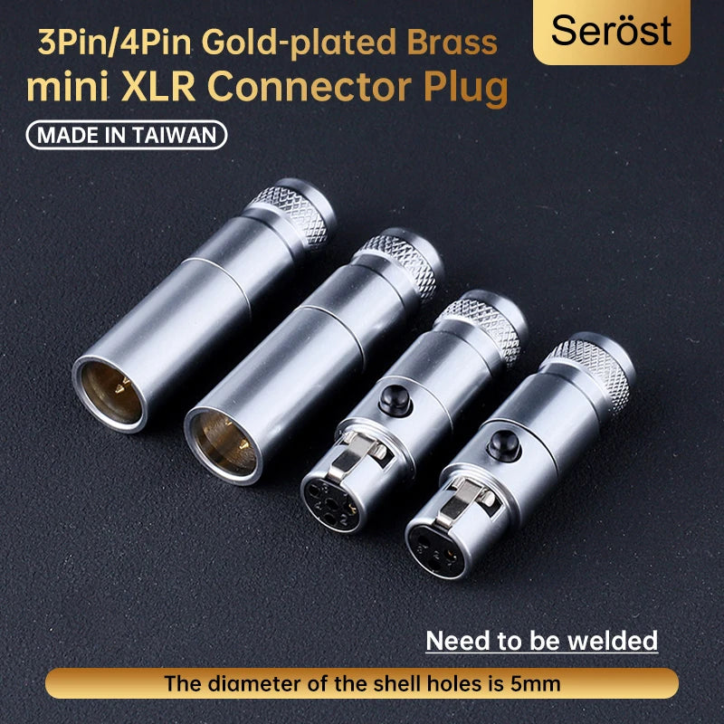 Serost HiFi Audio Gold-Plated Mini XLR Connector 3/4 Pin Jack Female & Male Plug Socket for DIY Microphones Headphones Cable
