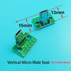 USB 2.0 Micro Male Interface Vertical Male Connector PCB Converter Adapter Board 180 Degree Vertical 5PCS Squareness